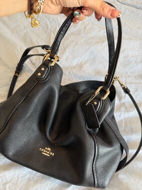 Coach Black Pebbled Leather Hobo Shoulder Bag with Gold Accents